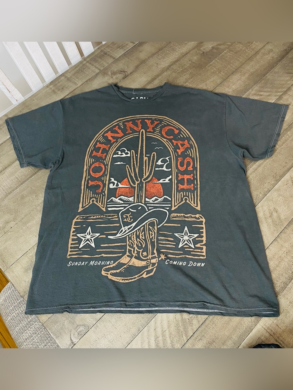 Johnny Cash Sunday Morning Coming Down Charcoal Graphic Tee - Size Small
